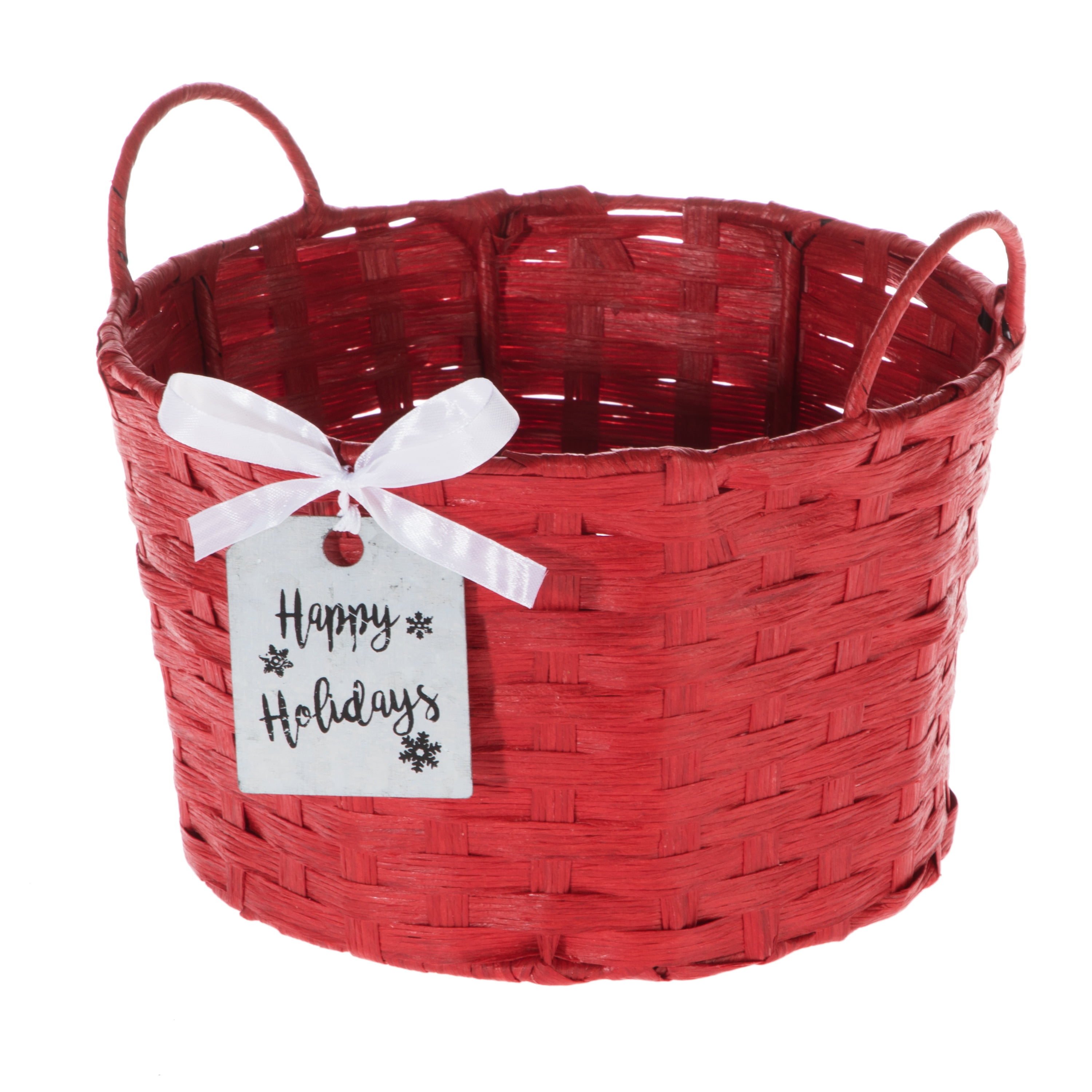 Holiday Time Round Rolled Paper Basket Red Color