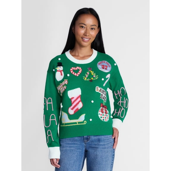 Holiday Time Women's and Women's Plus Christmas Sweater, Midweight, Sizes XXS-4X