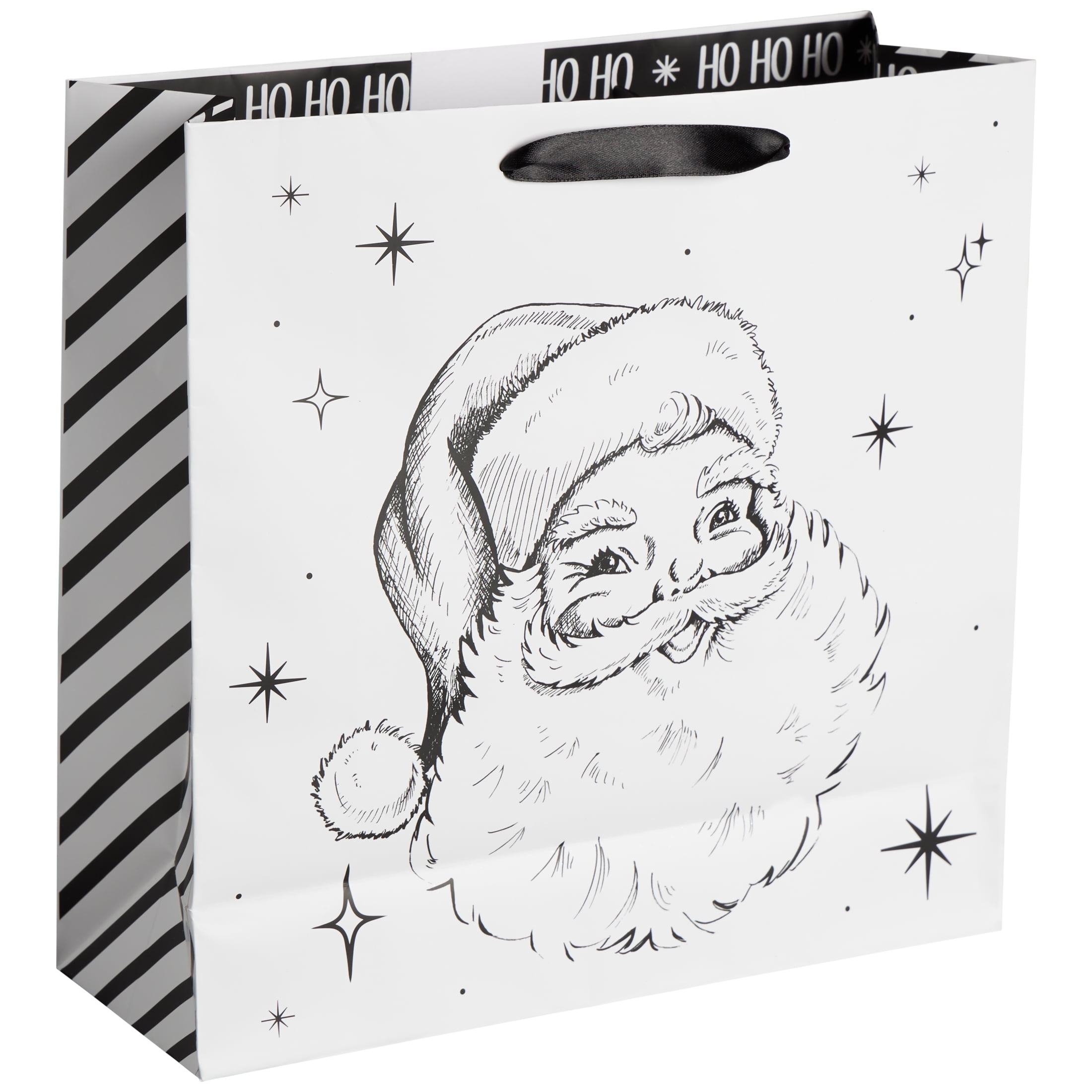 Black and White Santa Christmas Gift Bag, 4.5 in x 12 in x 12 in, by Holiday Time