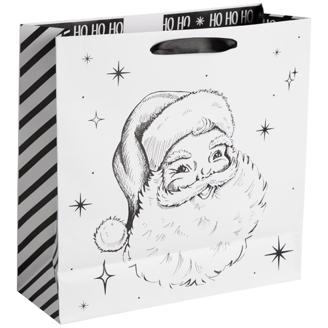 Black and White Santa Christmas Gift Bag, 4.5 in x 12 in x 12 in, by