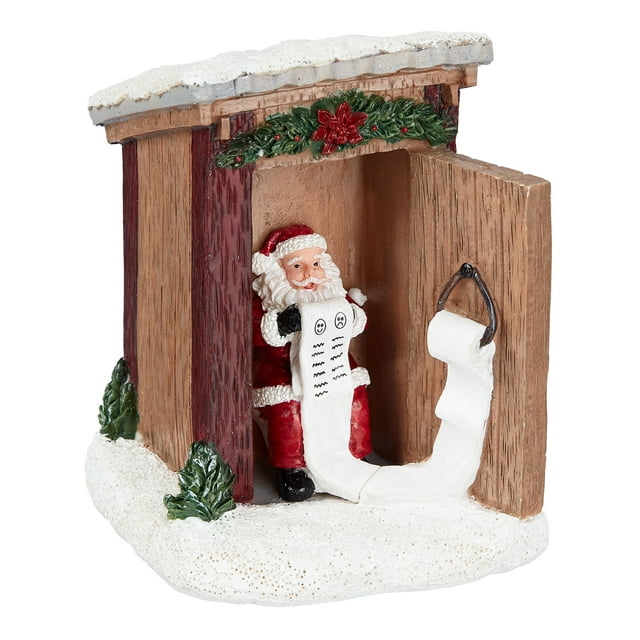 Holiday Time Santa in Outhouse Christmas Village Collectible Figurine Table Top Decoration