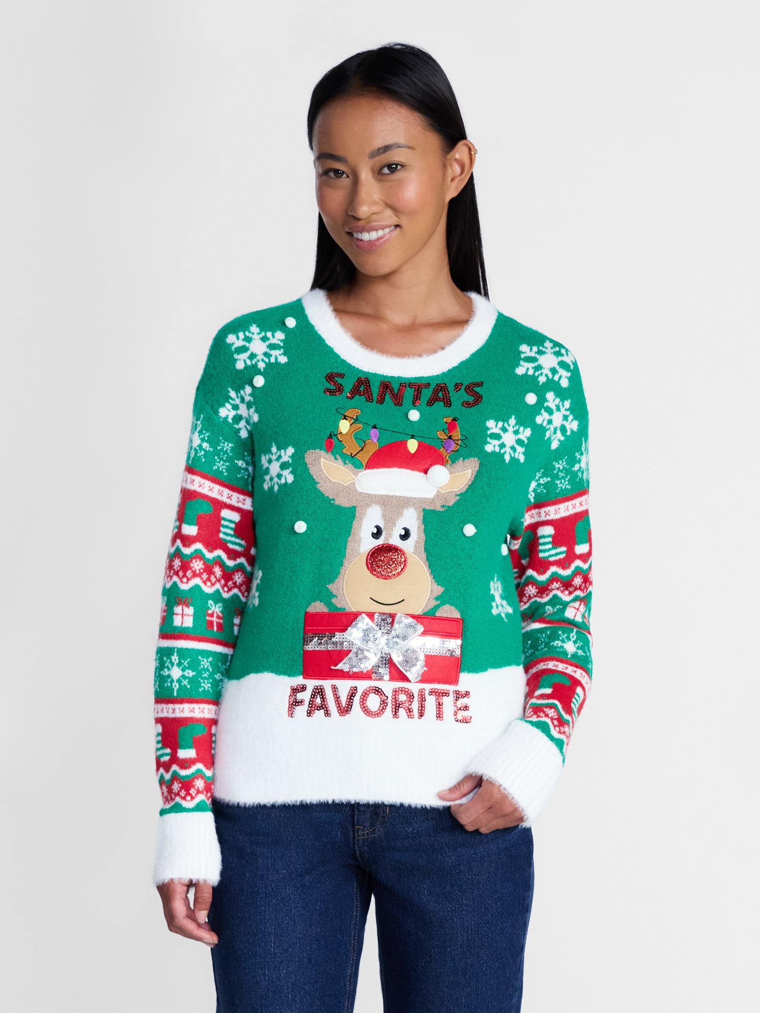 Holiday Time Women's and Women's Plus Christmas Sweater, Midweight, Sizes XXS-4X