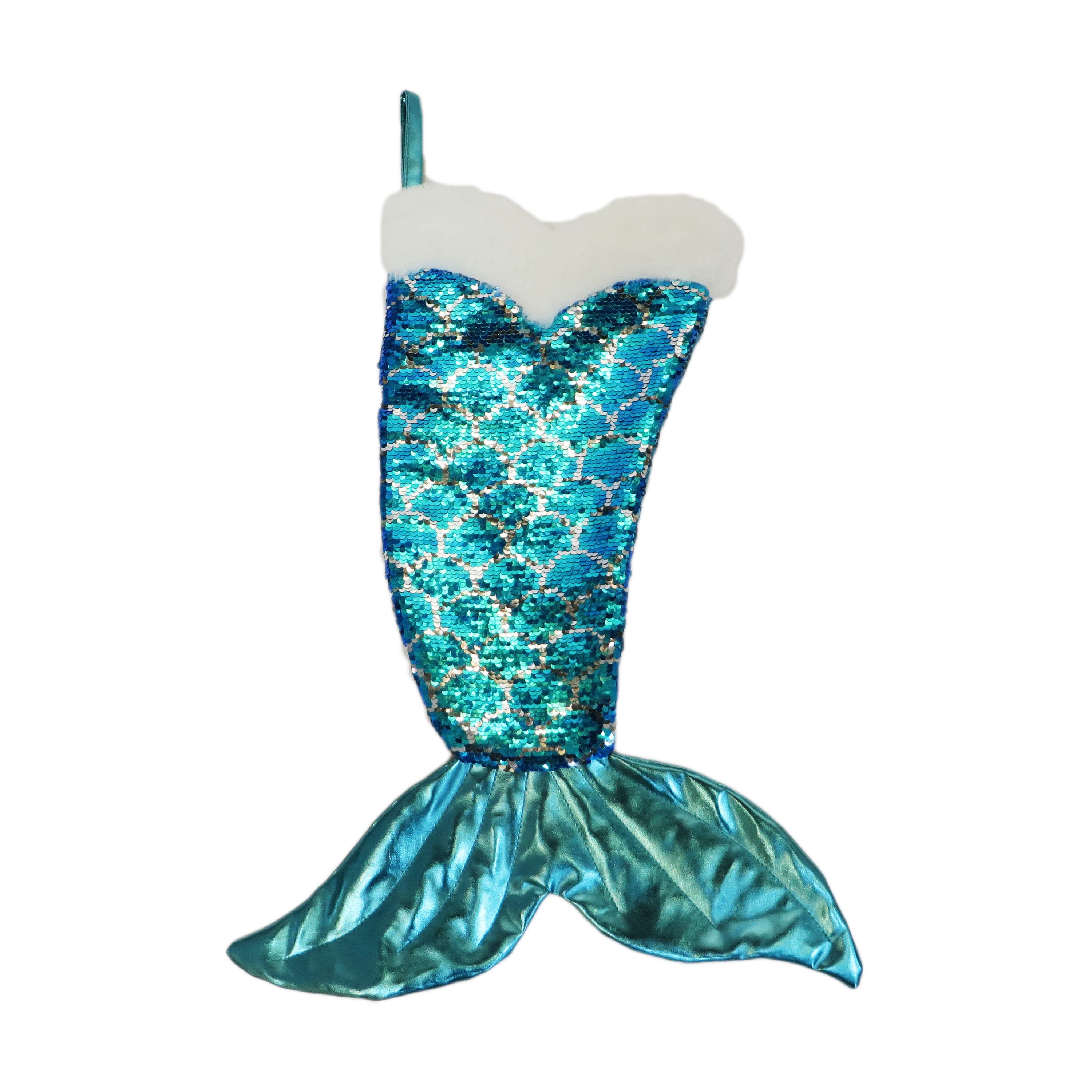 Holiday Time Sequined Blue Mermaid's Tail Christmas Stocking - image 1 of 2