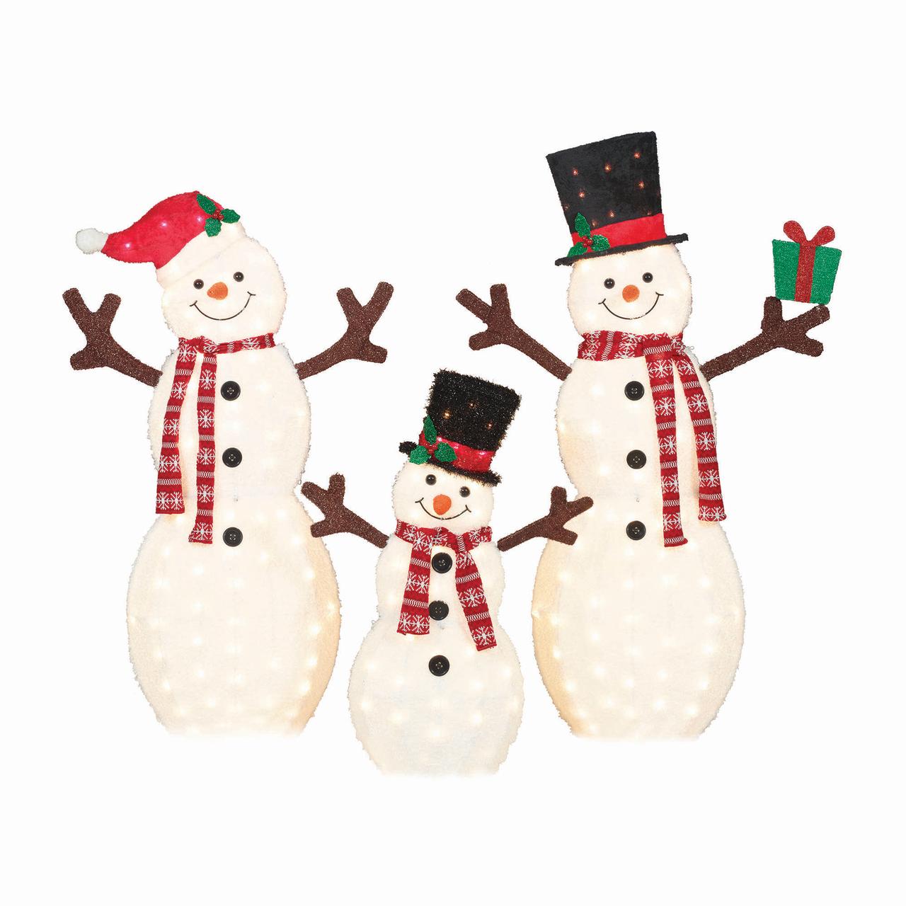 Holiday Time Set Of 3 Fluffy Snowman Family - image 1 of 5