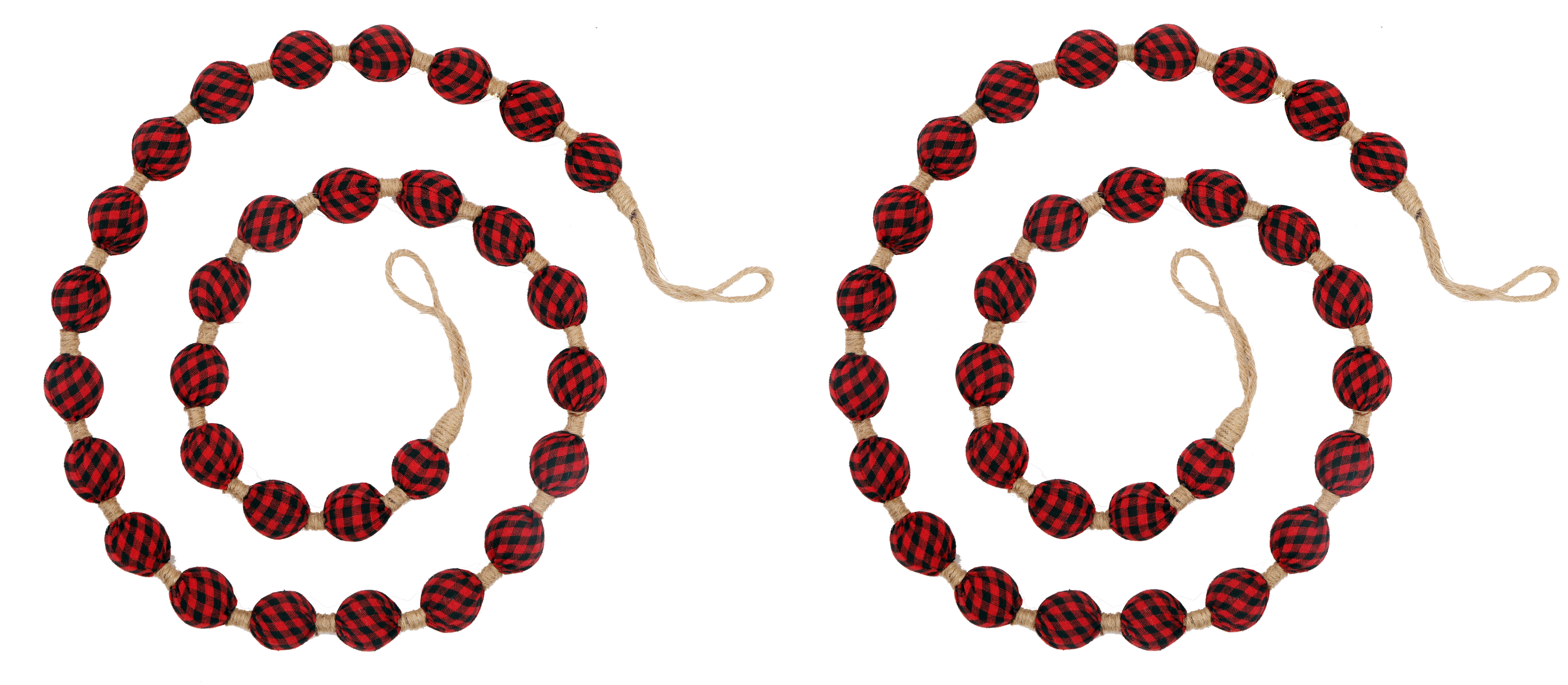 Holiday Time Set of 2 - 6ft Red/ Black Fabric Garland (Set of 2 garlands 6 feet each)