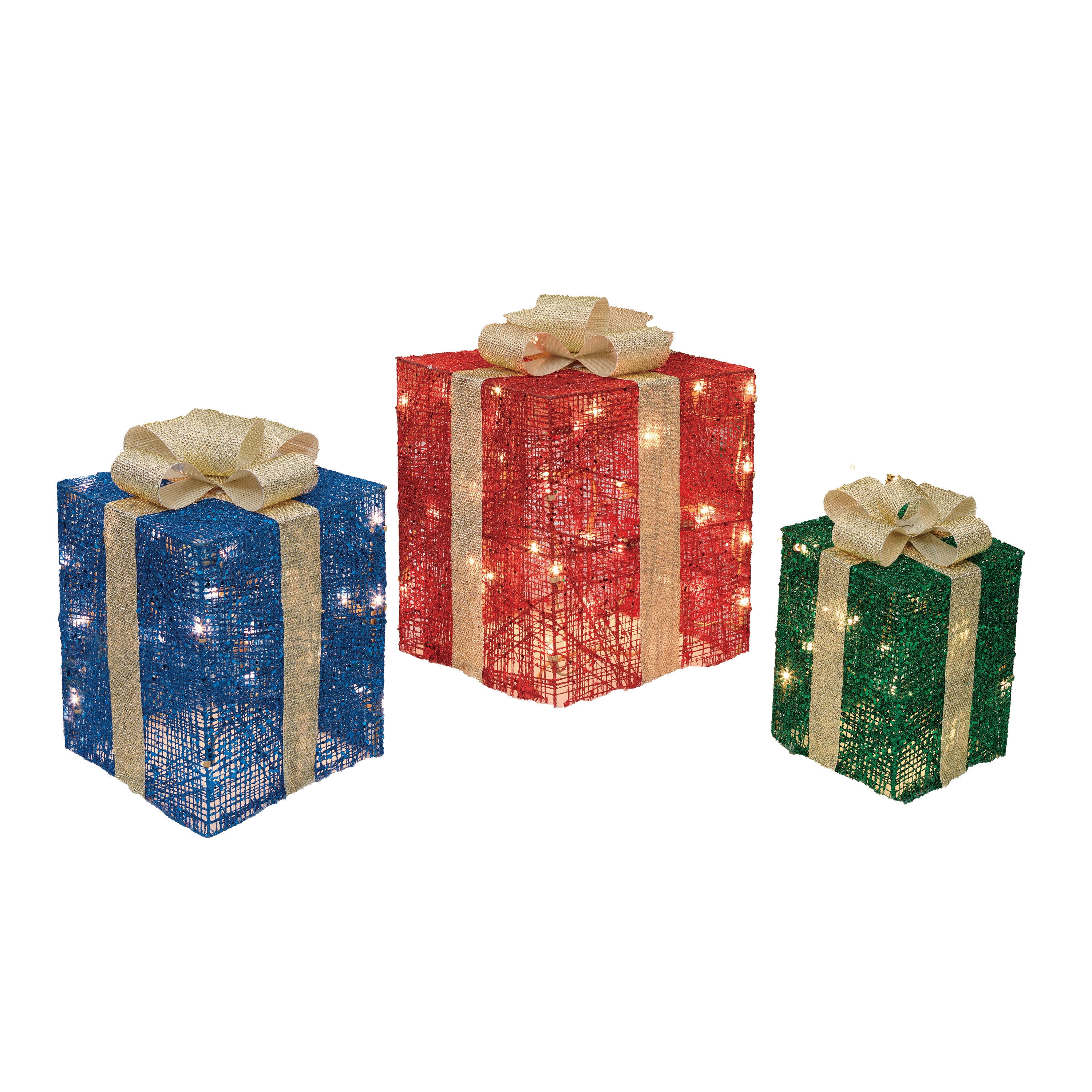 Holiday Time Set of 3 LightUp Gift Boxes, Multicolor