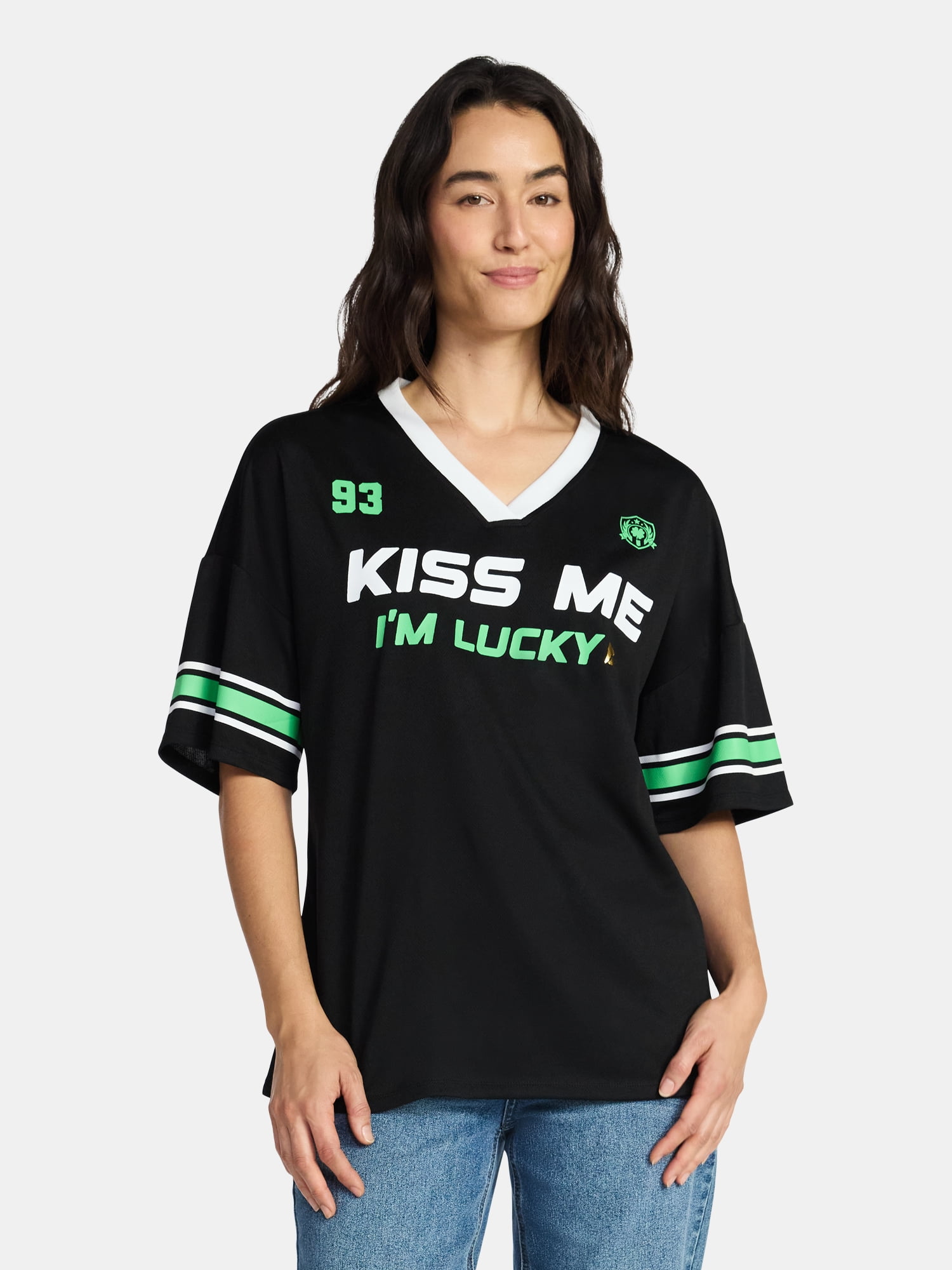 Saint Patrick's Day Women's Kiss Me Jersey with Short Sleeves from