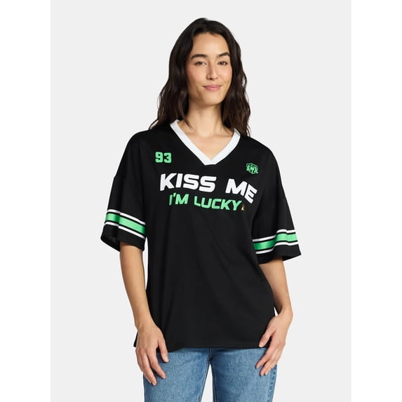 Saint Patrick's Day Women's Kiss Me Jersey with Short Sleeves from Holiday Time, Sizes XXS-XXL