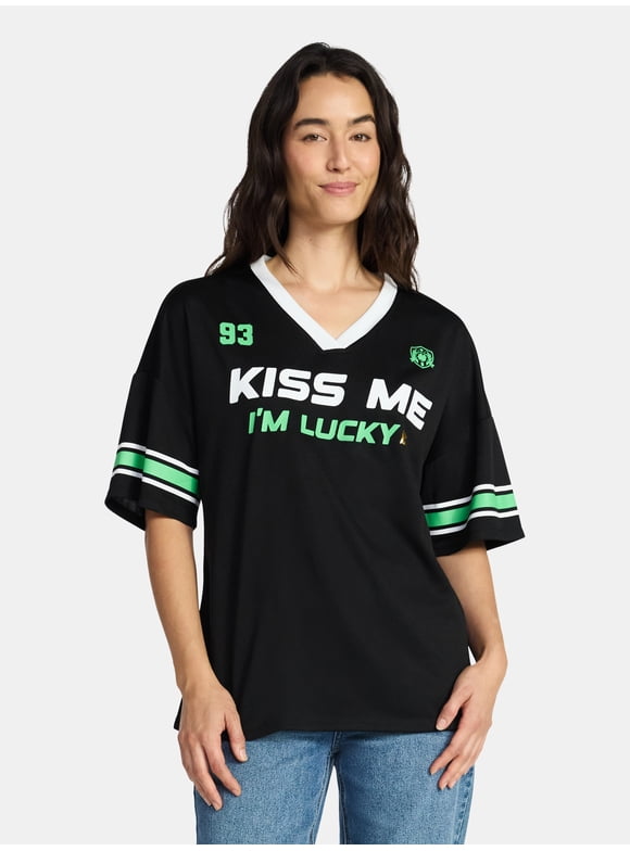 Saint Patrick's Day Women's Kiss Me Jersey with Short Sleeves from Holiday Time, Sizes XXS-XXL