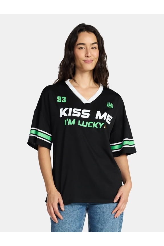Saint Patrick's Day Women's Kiss Me Jersey with Short Sleeves from Holiday Time, Sizes XXS-XXL