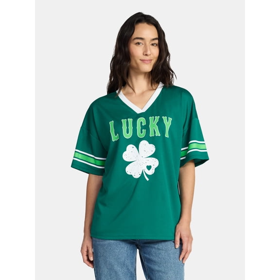 Saint Patrick's Day Women's Lucky Jersey with Short Sleeves from Holiday Time, Sizes XXS-XXL