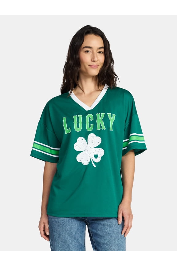 Saint Patrick's Day Women's Lucky Jersey with Short Sleeves from Holiday Time, Sizes XXS-XXL