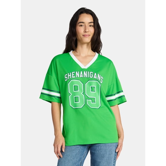 Saint Patrick's Day Women's Shenanigans Jersey with Short Sleeves from Holiday Time, Sizes XXS-XXL