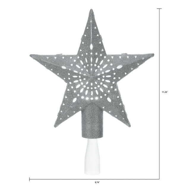 Holiday Time Silver Star Lighted Projection LED Tree Topper, 11.4"