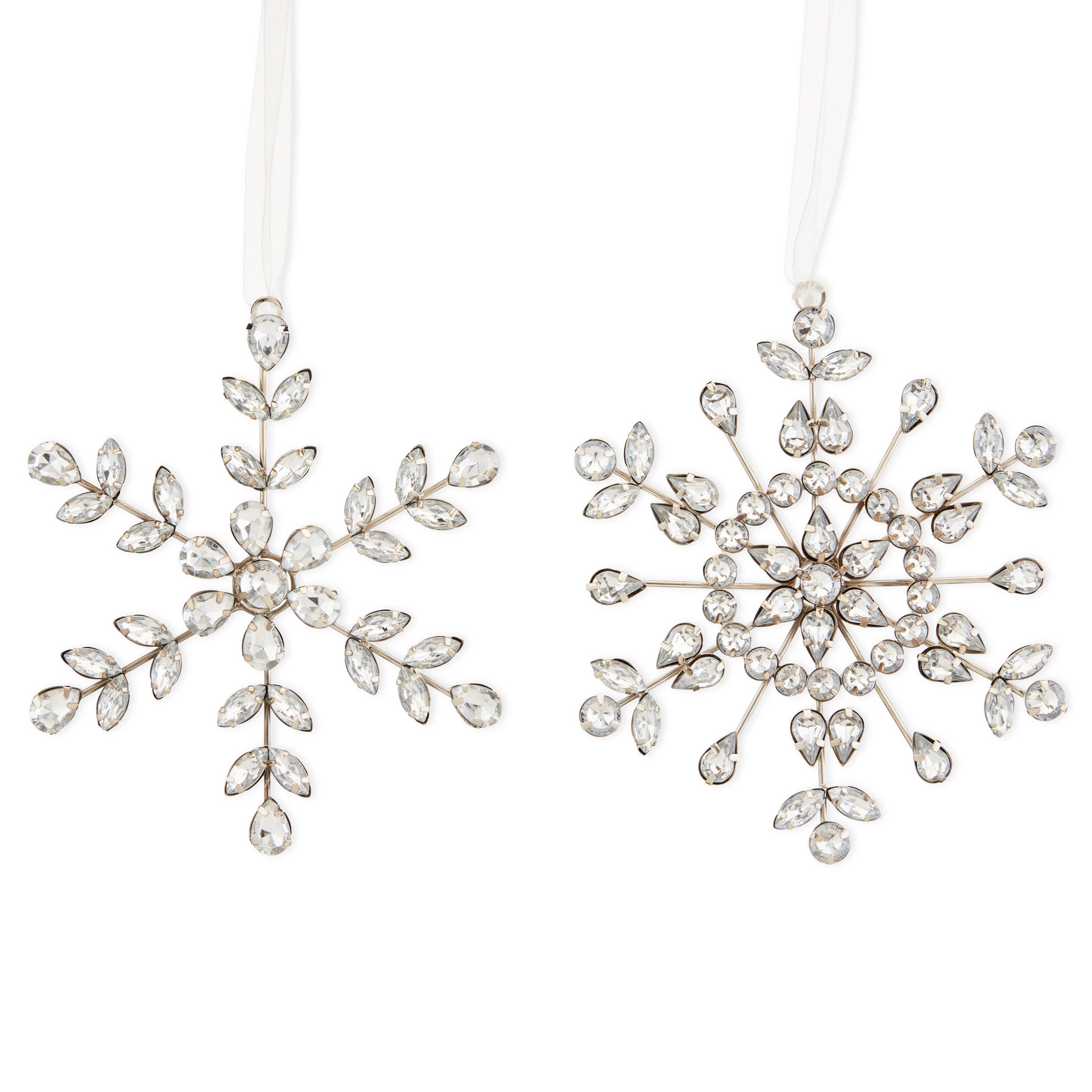 Holiday Time Silver and Rhinestone Snowflake Ornaments, Set of 2