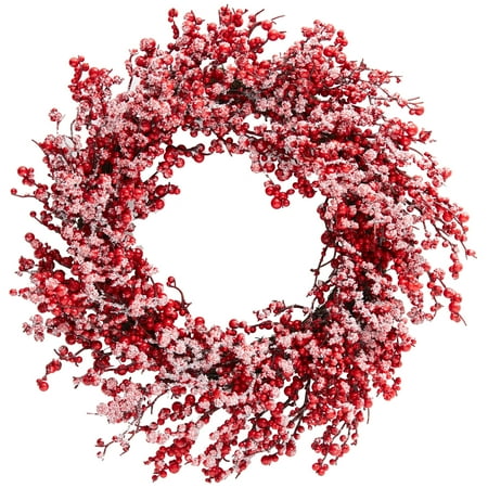 Holiday Time Snow Frosted Red Berry Christmas Wreath, 22-Inch