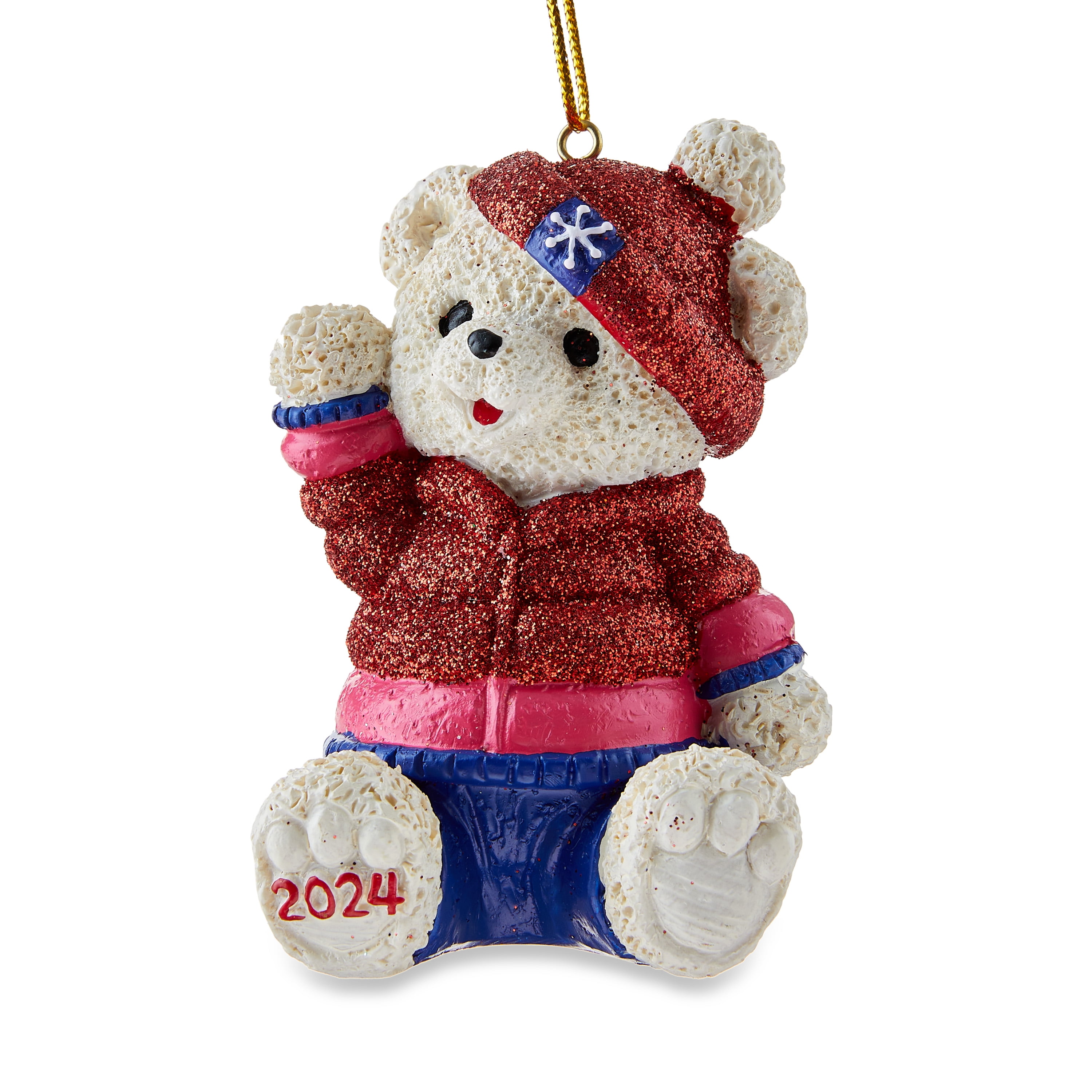 Red Hat Teddy Bear 2024 Christmas Ornament, 3.75 in, by Holiday Time