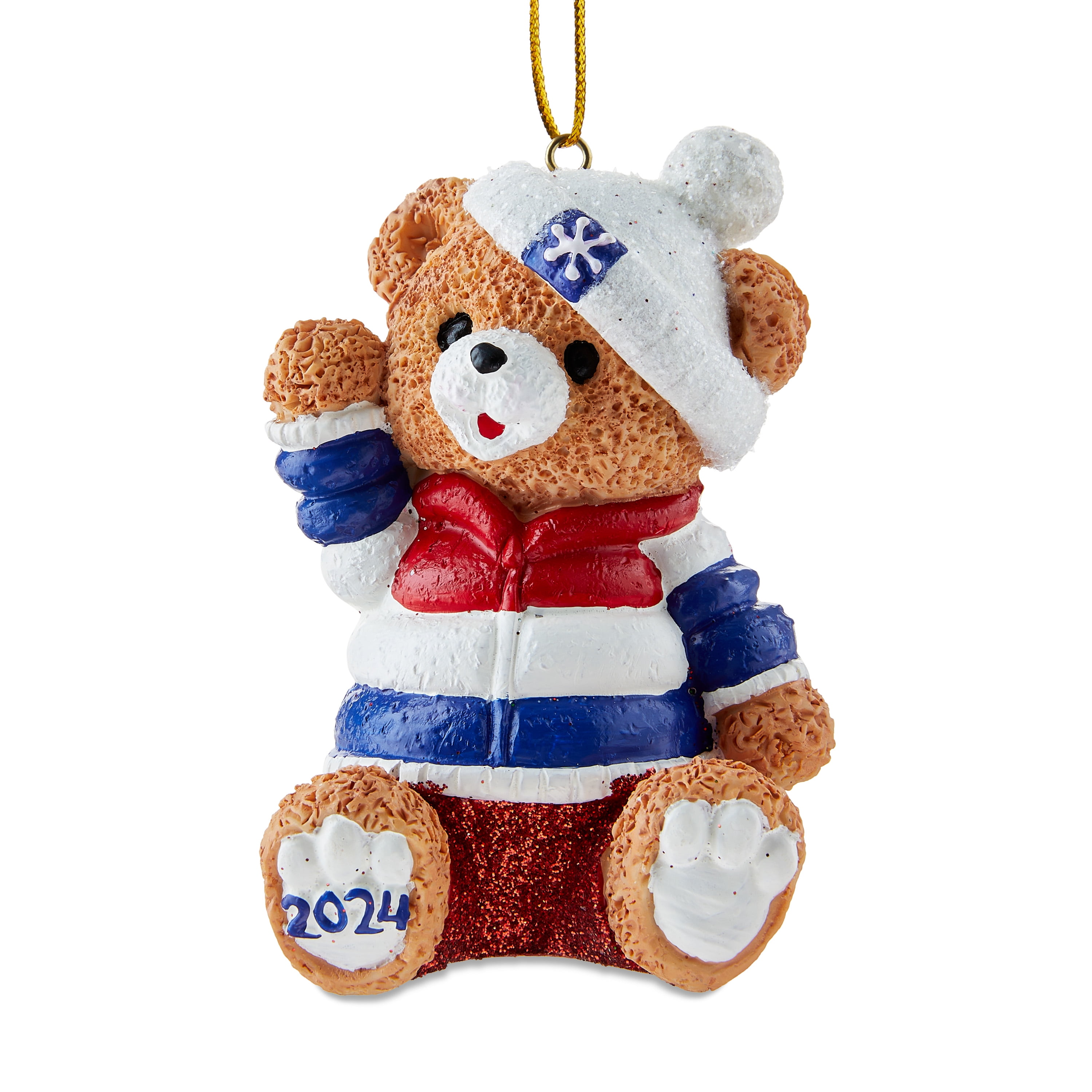 Snowflake Hat Teddy Bear 2024 Christmas Ornament, Multicolor, 3.75 in