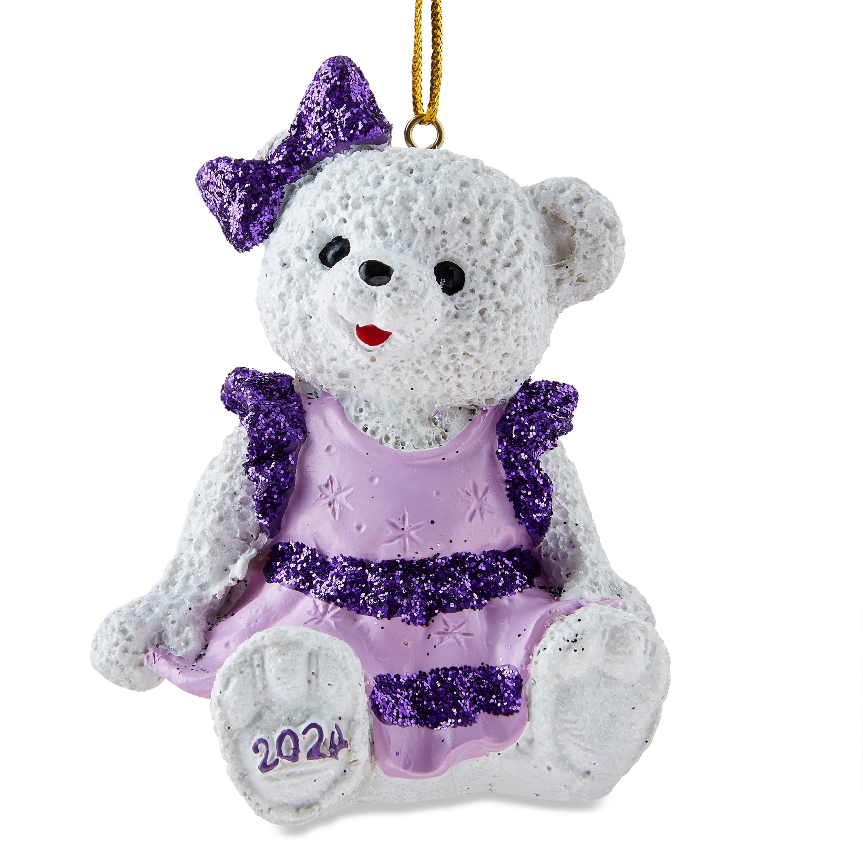 Purple Dress Teddy Bear 2024 Christmas Ornament, 3.75 in, by Holiday