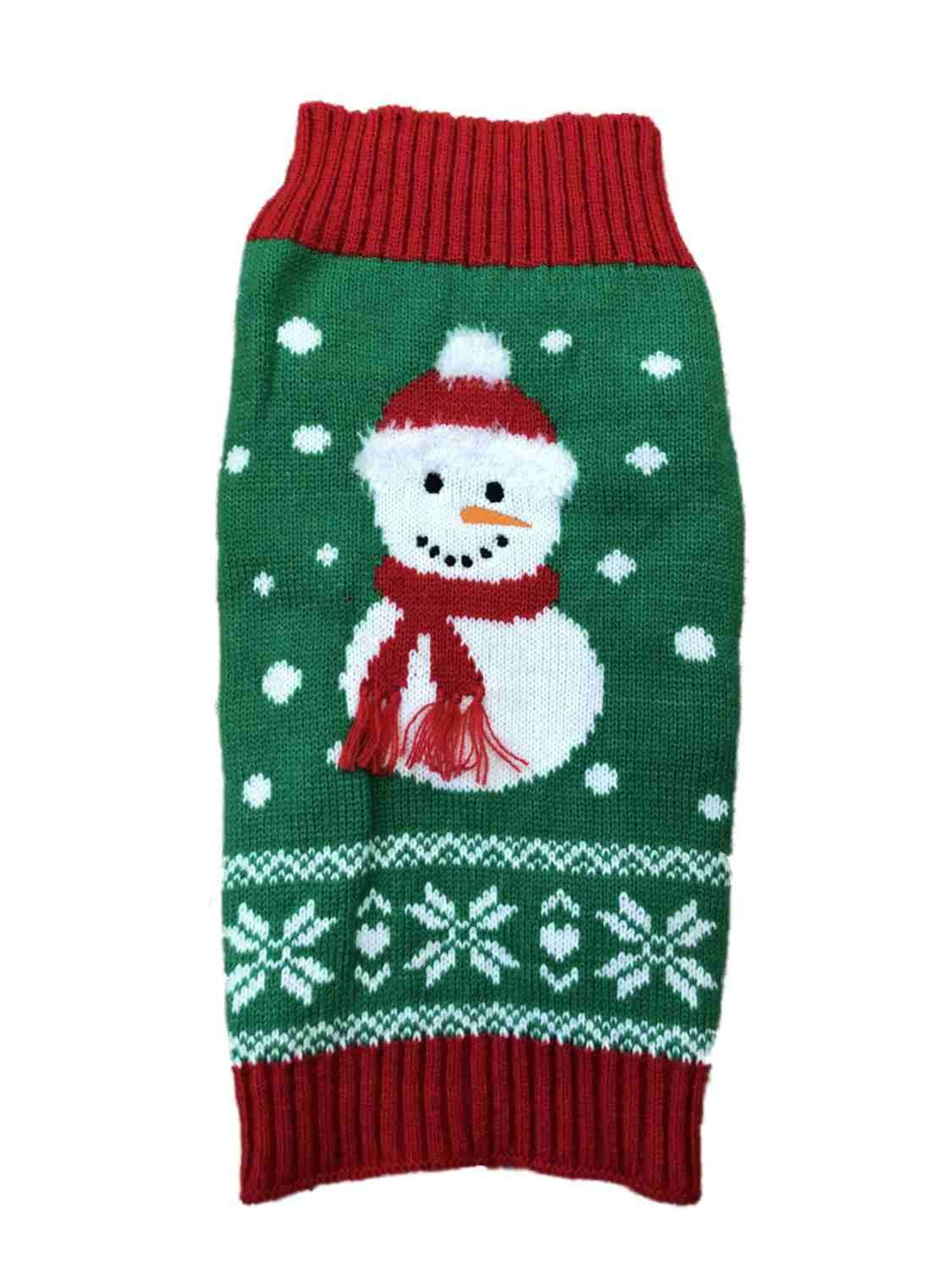 Holiday Time Snowman Dog Sweater, Green