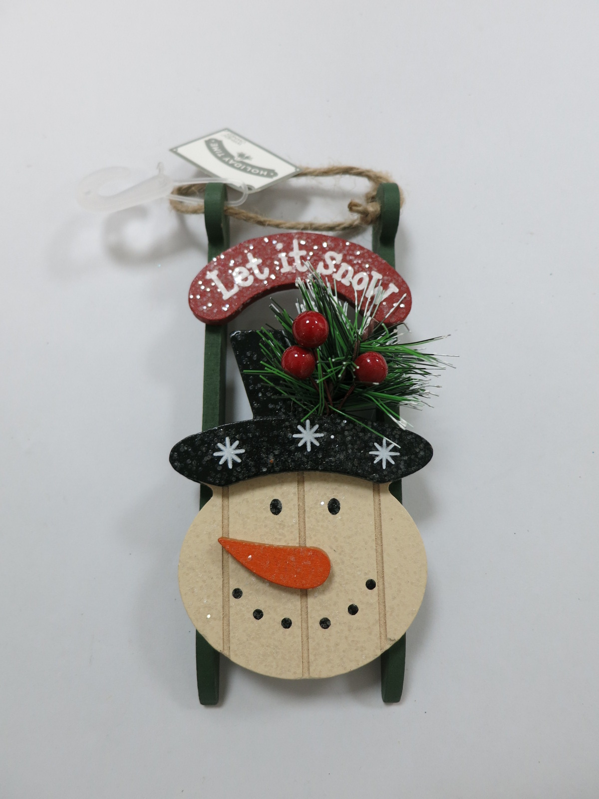 Holiday Time Snowman Sleigh Wooden Christmas Ornament - image 1 of 4