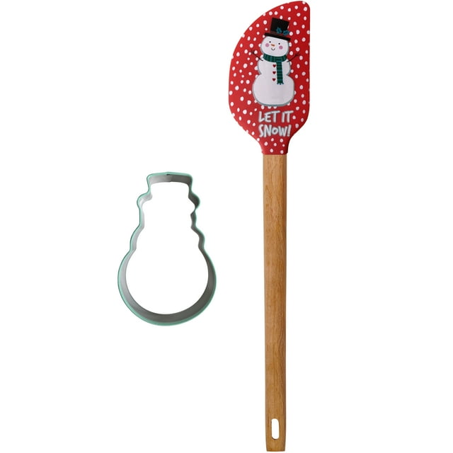 Holiday Time Snowman Spatula with Coordinating Stainless Cookie Cutter