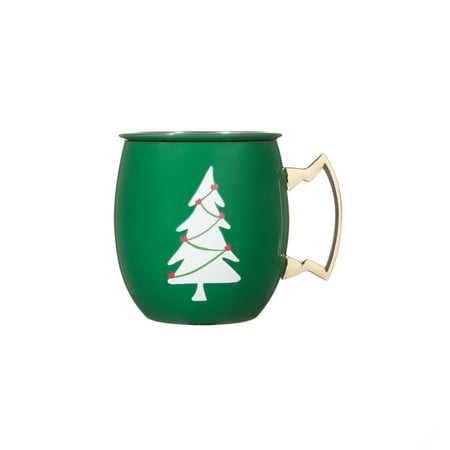 Holiday Time Stainless Steel Green 20 Fluid Ounce Capacity Moscow Mule Mug with Christmas Tree Design