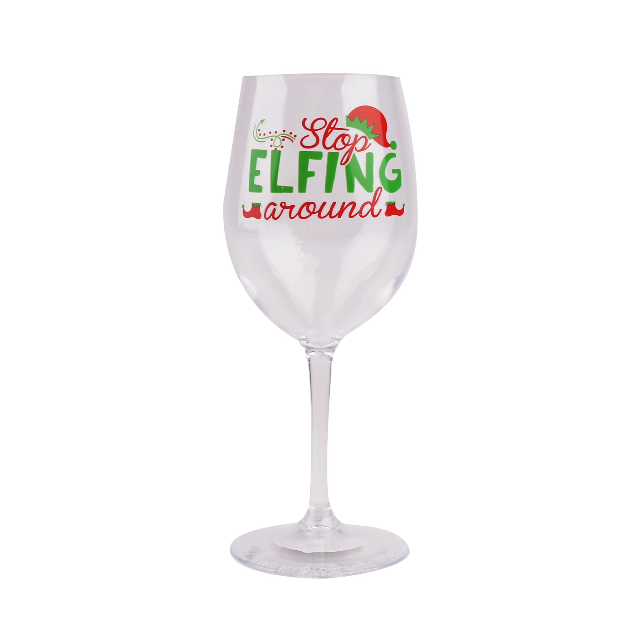 Holiday Time Stem Glass with Elfing Pattern,Clear Color, Party, Cups