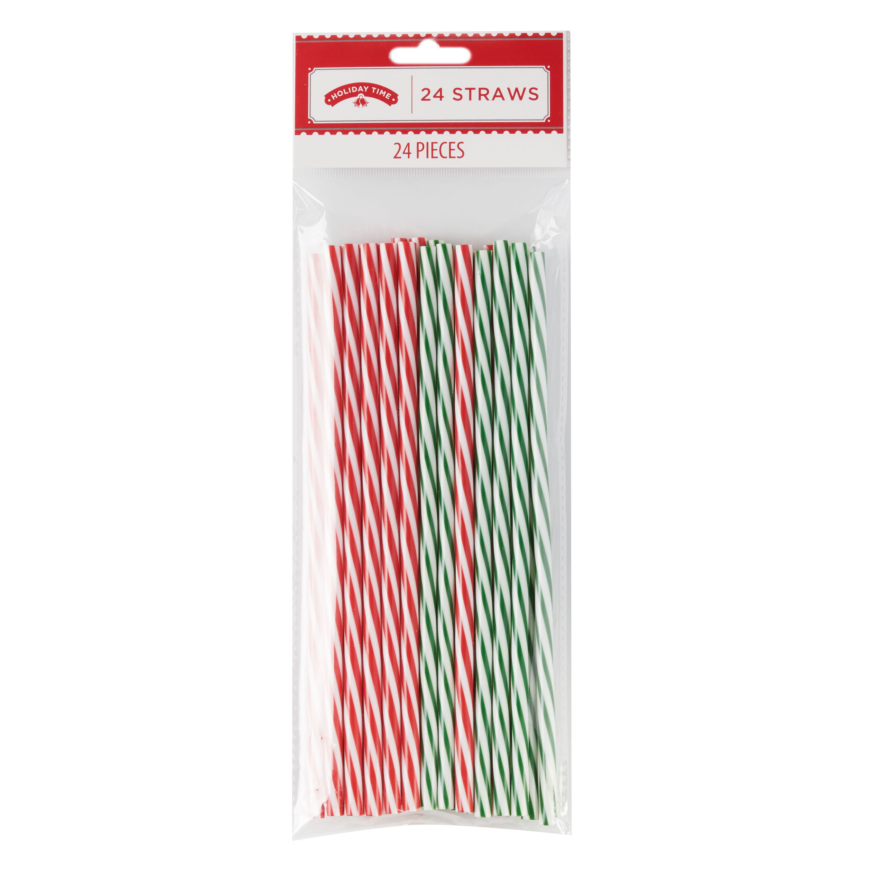 Holiday Time Straws, Stripes, 24 Count