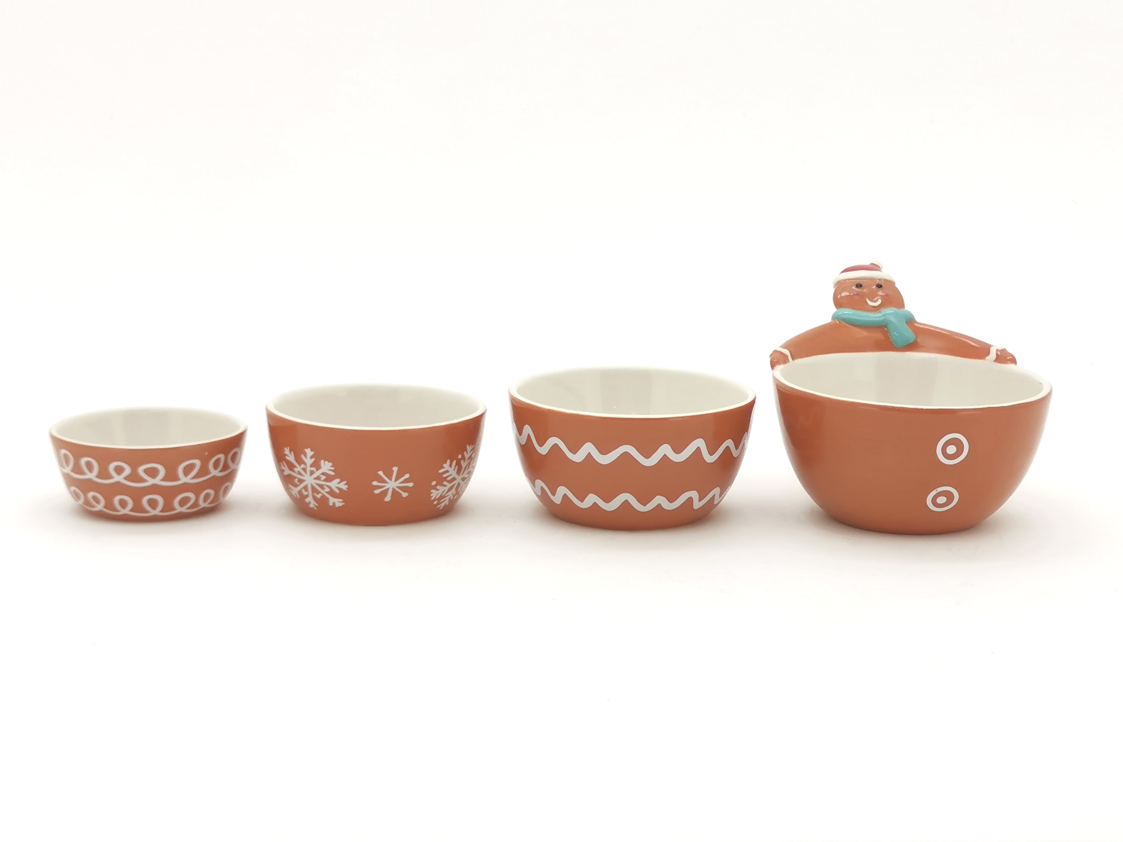 Holiday Time Striped Gingerbread Man Measuring Cups, Stoneware Ceramic