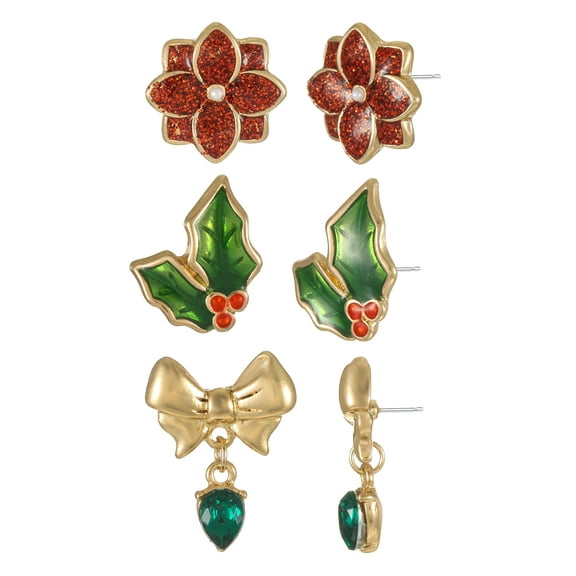 Holiday Time Stud Earring Set, 3 Pairs