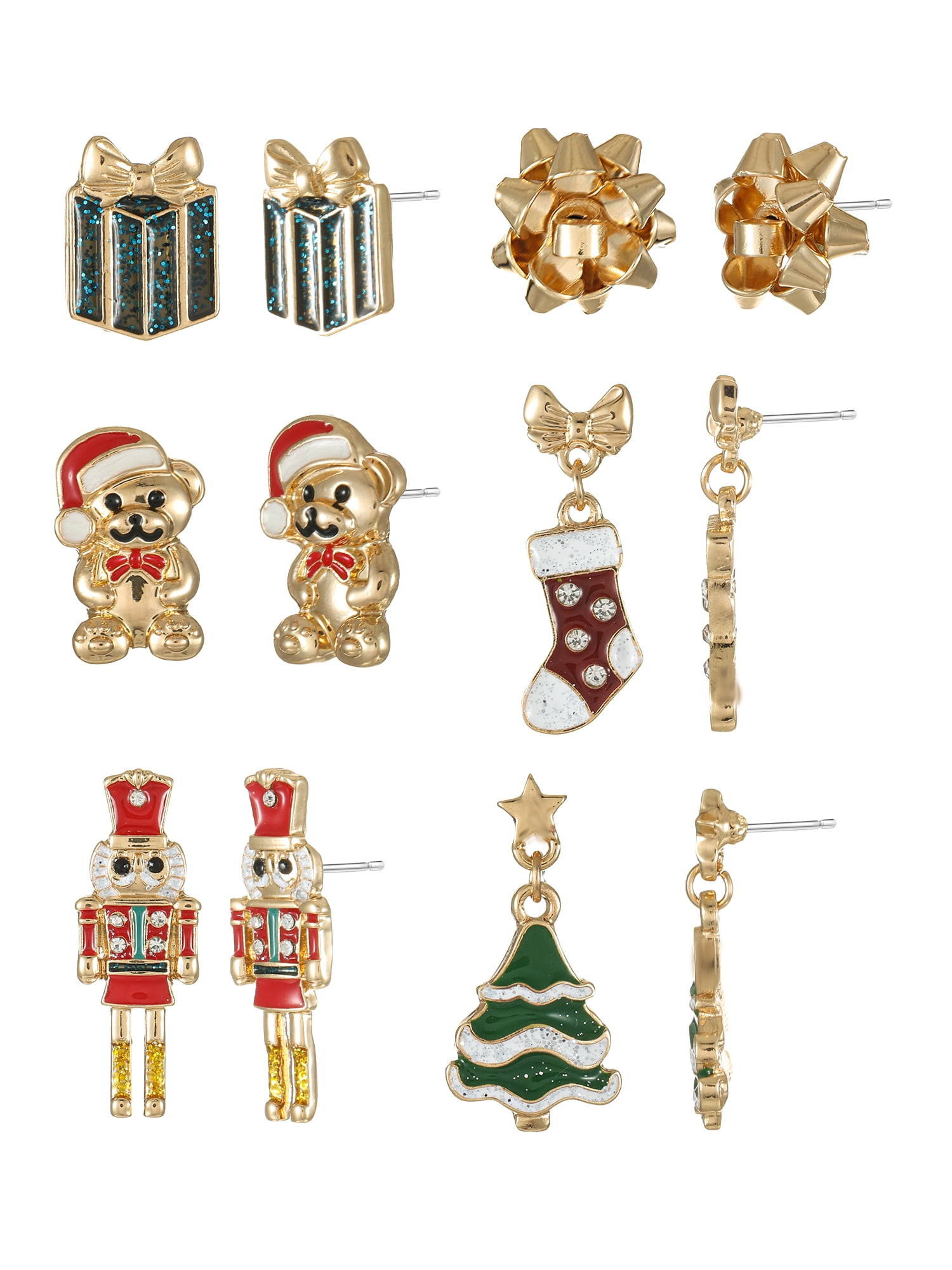 Holiday Time Stud Earrings Set, 6 Pairs