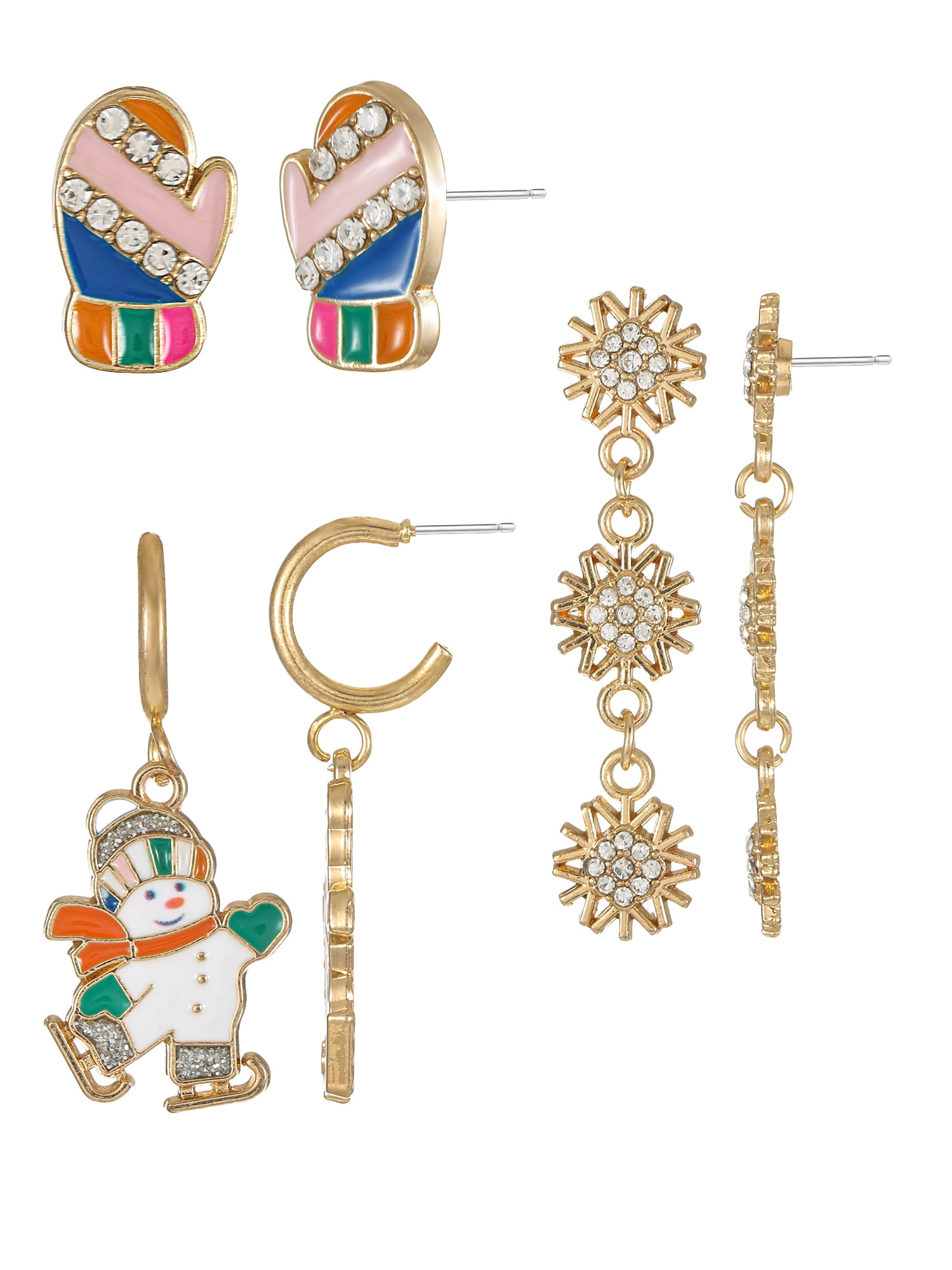 Holiday Time Stud and Drop Earrings Set, 3 Pairs