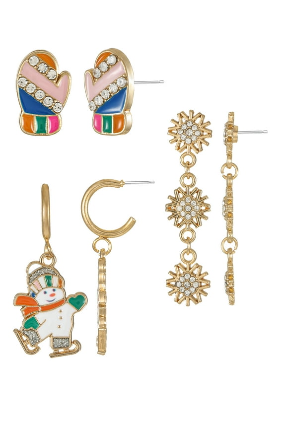 Stud and Drop Earrings Set, 3 Pairs