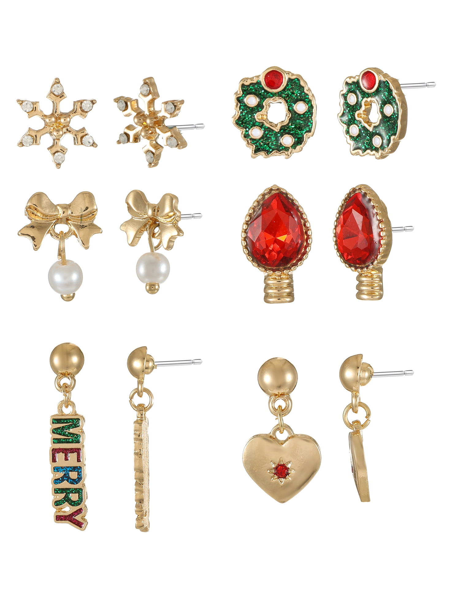 Holiday Time Stud and Drop Earrings Set, 6 Pairs