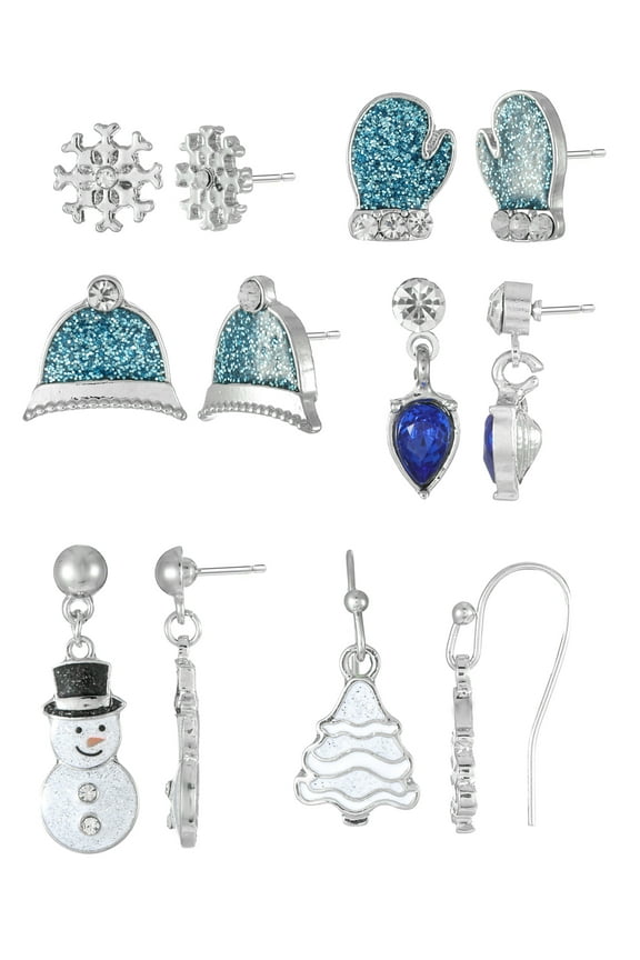 Stud and Drop Earrings Set, 6 Pairs