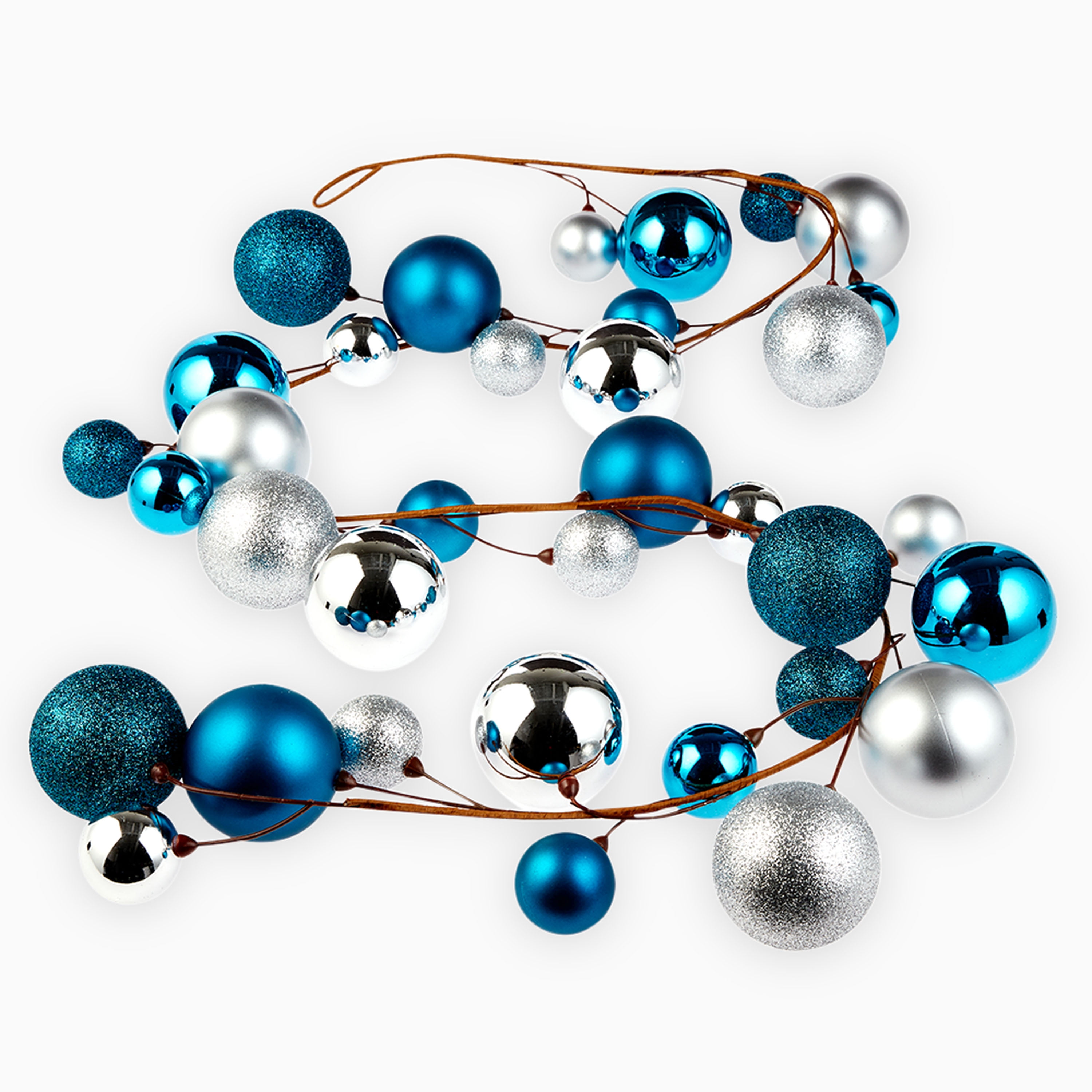 Holiday Time Teal and Silver Shatterproof Christmas Ball Garland, 72