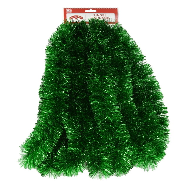 Holiday Time Tinsel Garland, Green, 15'