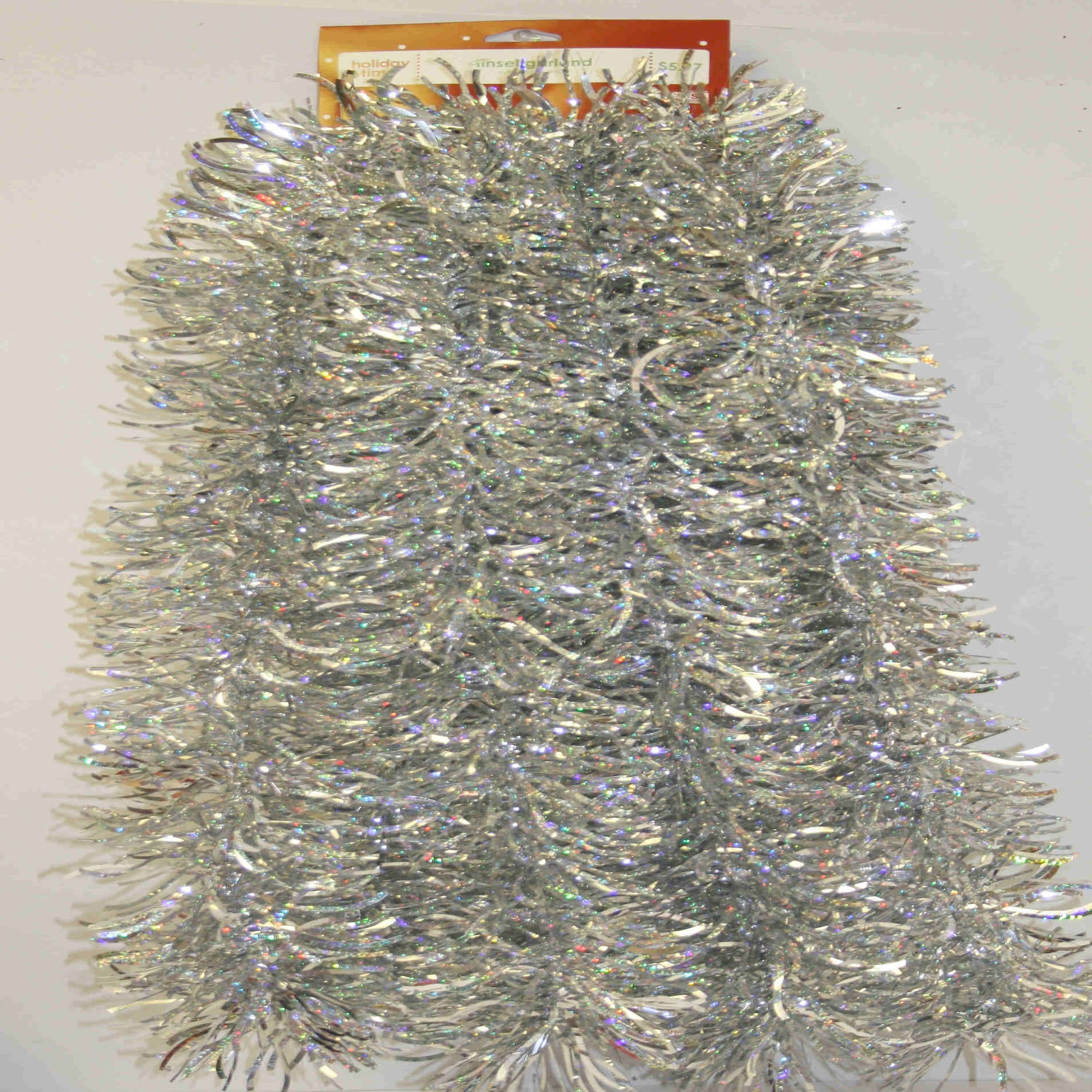 Holiday Time Tinsel Garland, Holographic Silver Wave