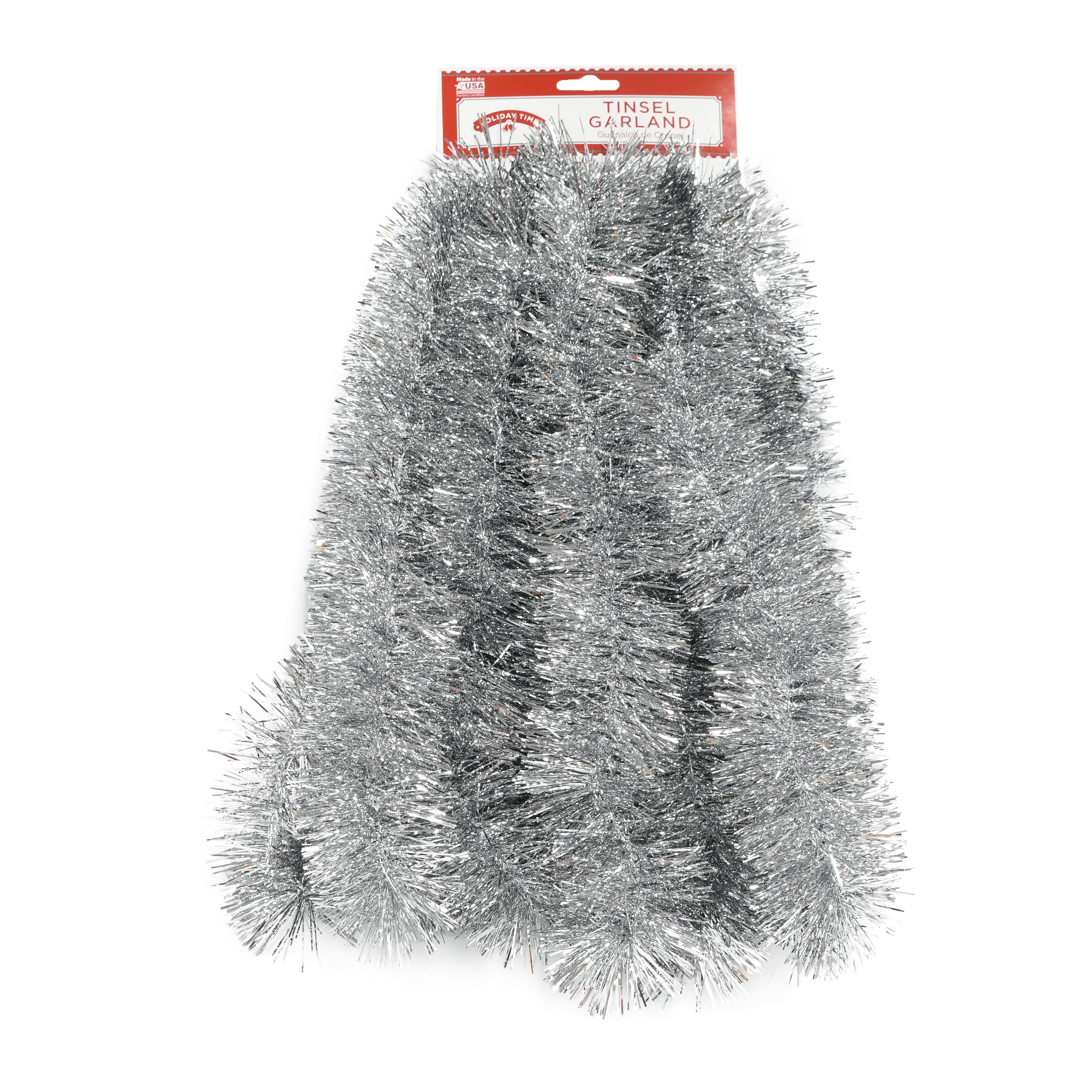 Holiday Time Tinsel Garland, Silver, 15'