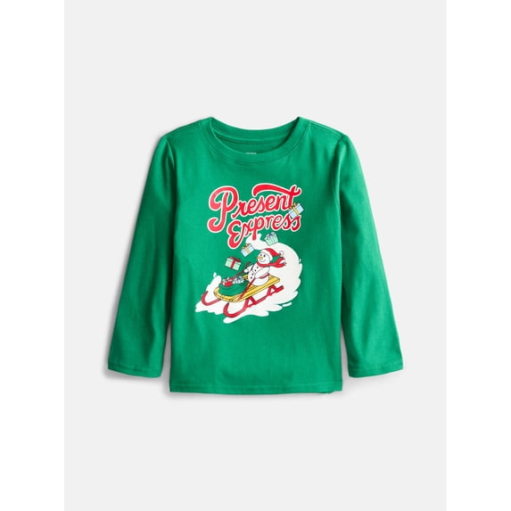 Holiday Time Toddler Girls' Christmas Graphic Tee with Long Sleeves, Sizes 12M-5T