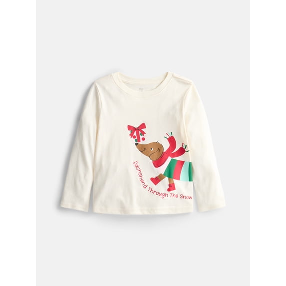 Holiday Time Toddler Girls' Christmas Graphic Tee with Long Sleeves, Sizes 12M-5T