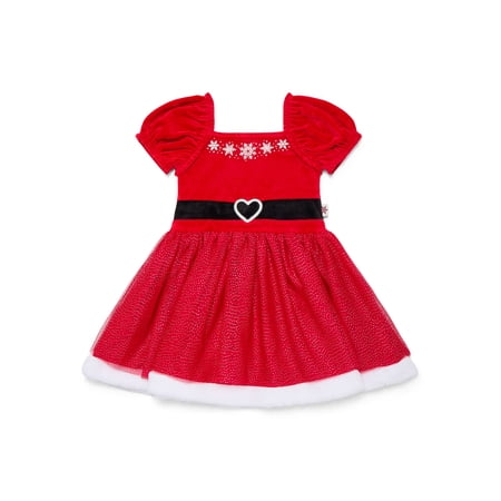 Holiday Time Toddler Girls Cosplay Santa Tutu Dress with Puff Sleeves, Sizes 12M-5T