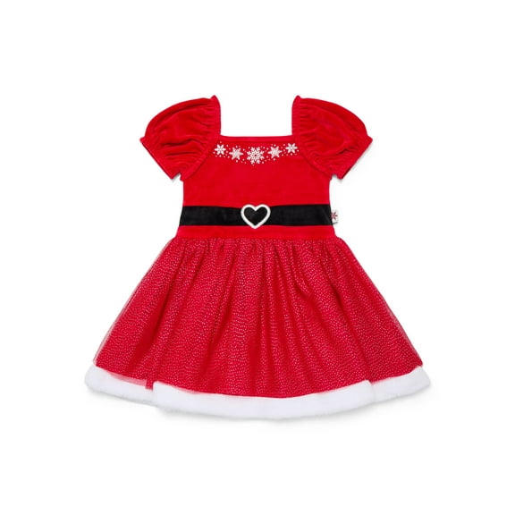 Holiday Time Toddler Girls Cosplay Santa Tutu Dress with Puff Sleeves, Sizes 12M-5T