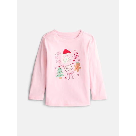 Holiday Time Toddler Girls' Christmas Graphic Tee with Long Sleeves, Sizes 12M-5T