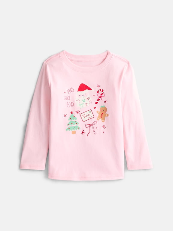 Toddler Girls' Christmas Graphic Tee with Long Sleeves, Sizes 12M-5T