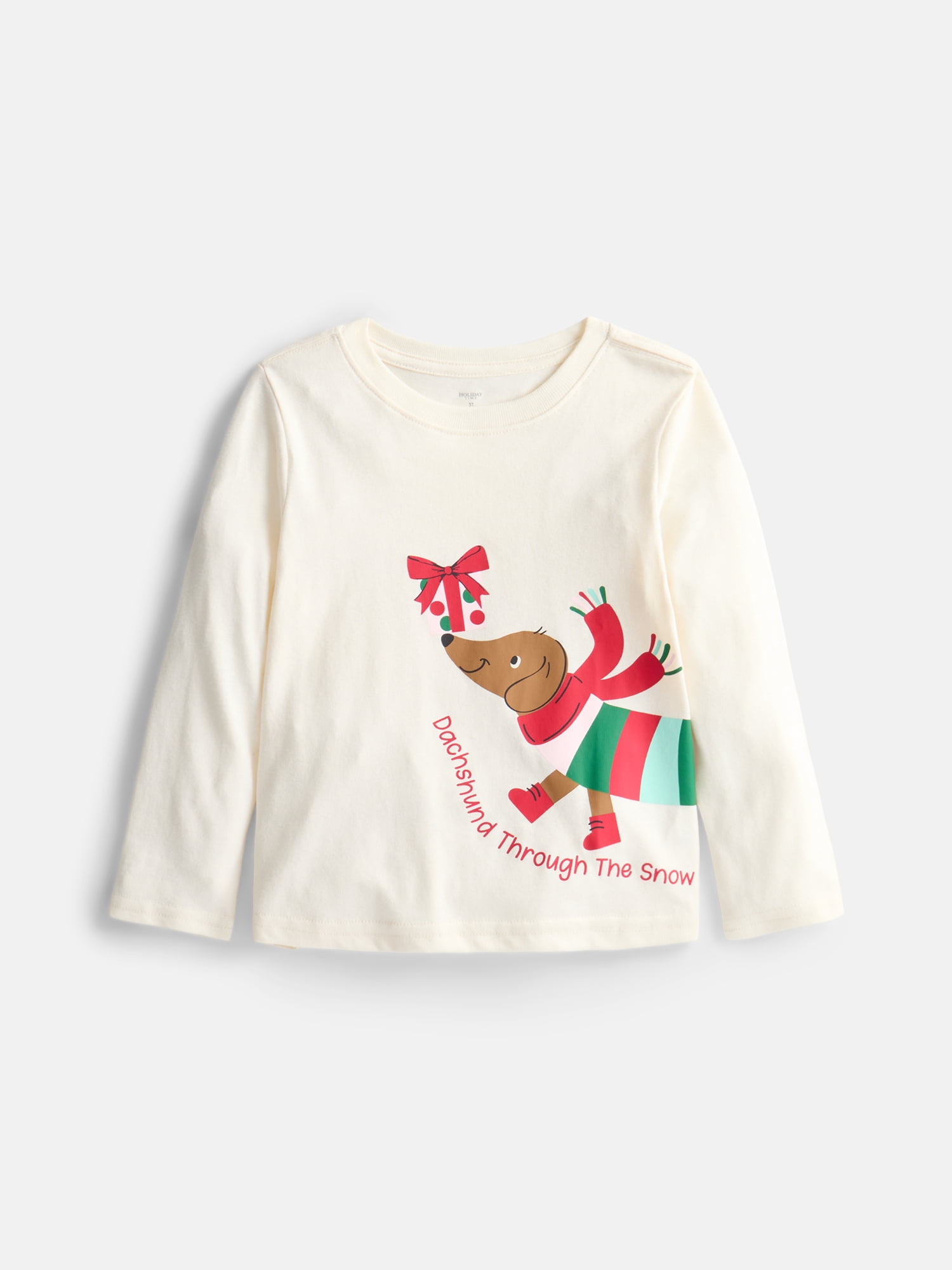 Holiday Time Toddler Girls' Christmas Graphic Tee with Long Sleeves, Sizes 12M-5T