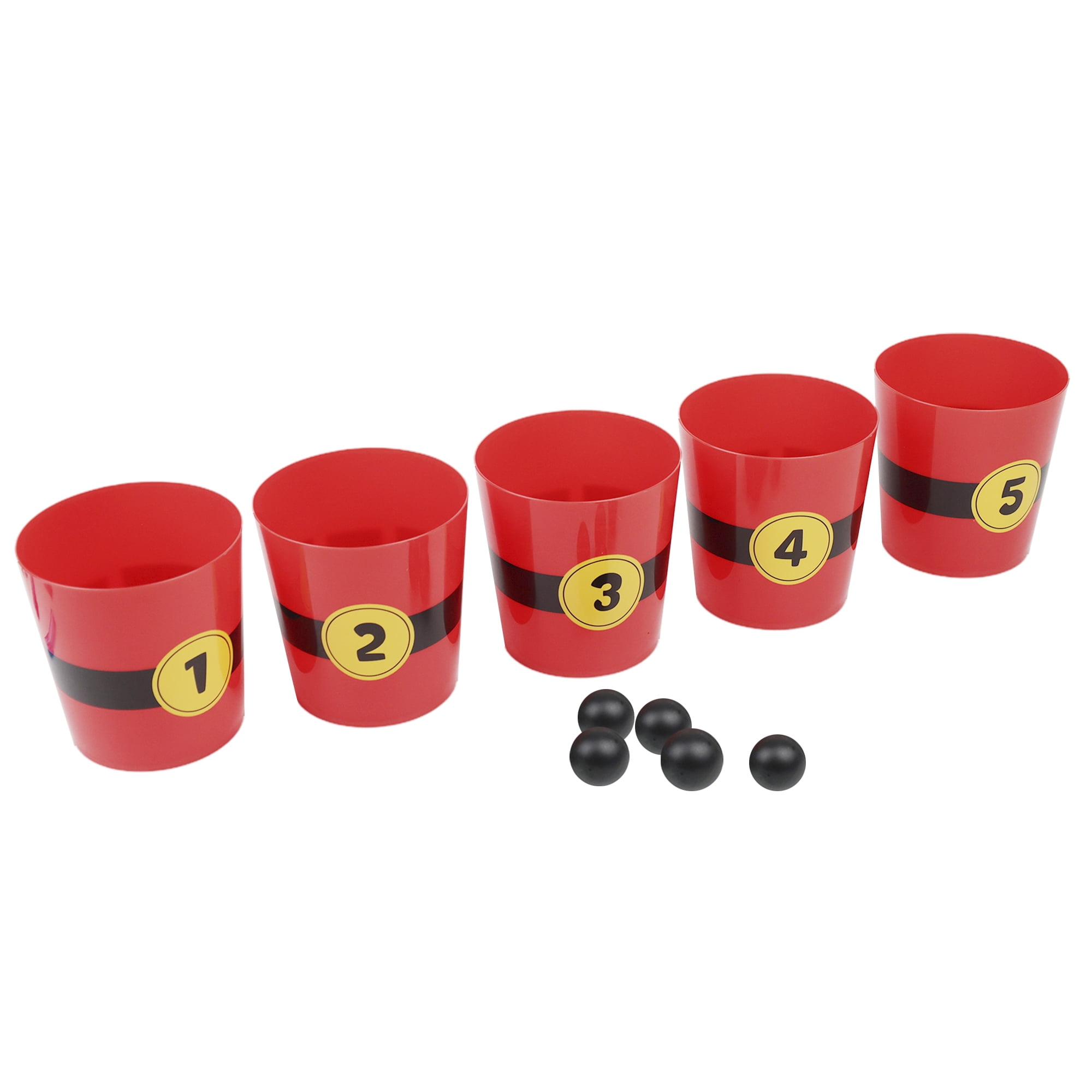 Holiday Time Toss Game, 1 Set, 5 Red Buckets, 5 Black Balls, Christmas, Ages 3+