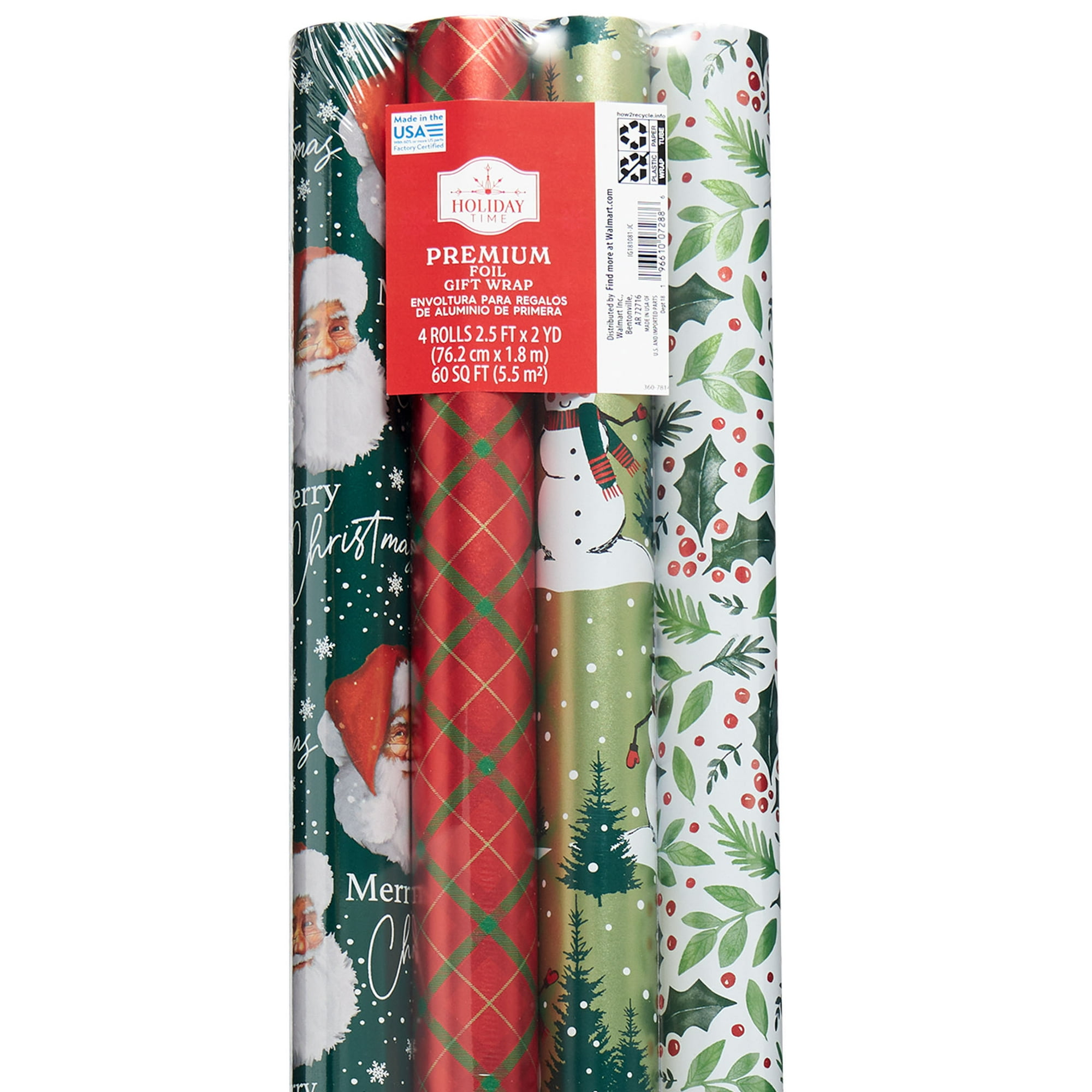 RUSPEPA Wrapping Paper, Kraft Paper - Snowflakes, Car and Christmas Tree,  Stripes and Merry Christmas - 4 Rolls - 30 inches x 10 feet per Roll