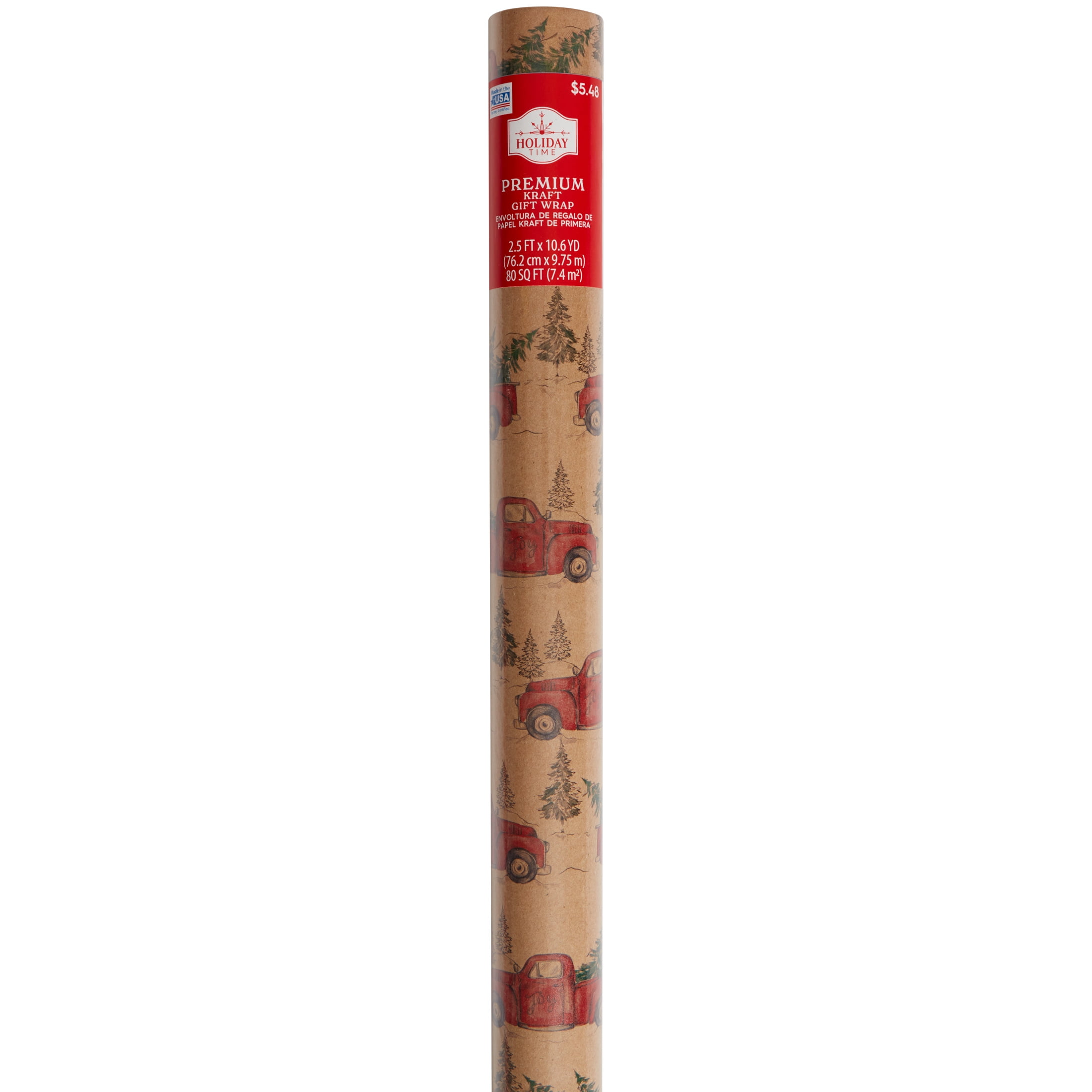 Holiday Time Christmas Wrap, Red, Blue Truck, 30” x 80 Sq. Ft, Heavy Duty,  Glossy Finish 